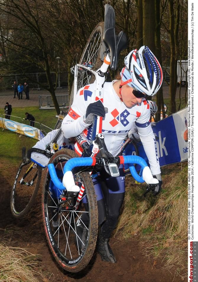 Katie Compton (USA) is seeking her first 'cross world championship on Saturday afternoon