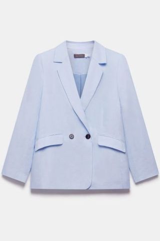 Blue Linen Double Breasted Blazer