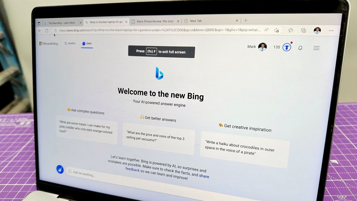 bing with chatgpt on laptop screen