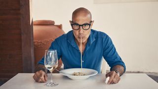 Stanley Tucci eating pasta on Stanley Tucci: Searching for Italy