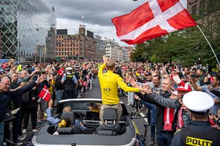 Jonas Vingegaard - the Tour de France 2022 champion - is welcomed back to Denmark in a huge celebration in Copenhagen