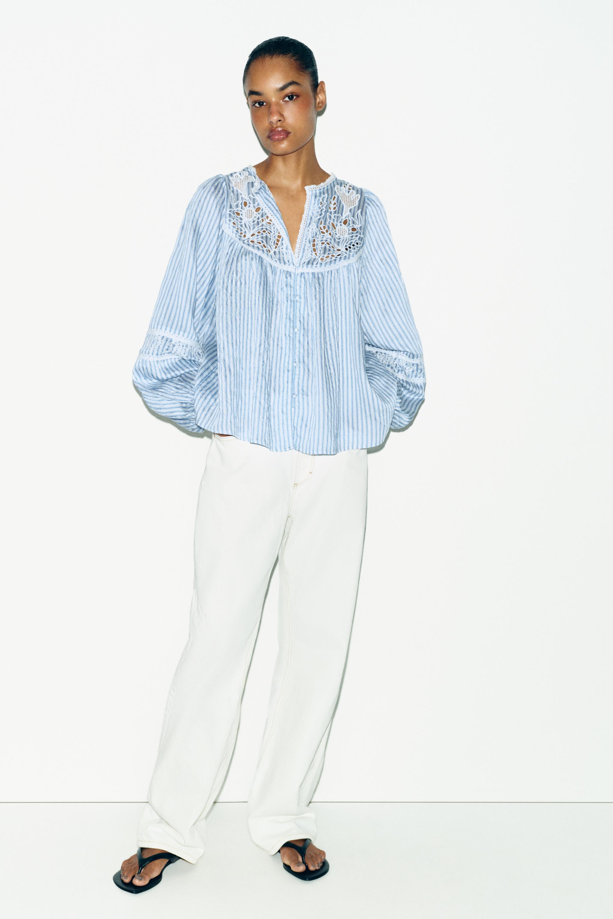 Embroidered Striped Blouse