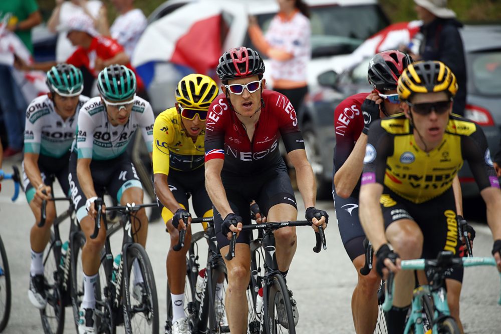 Egan Bernal (and Team Ineos) racing stage 20 at the Tour de France