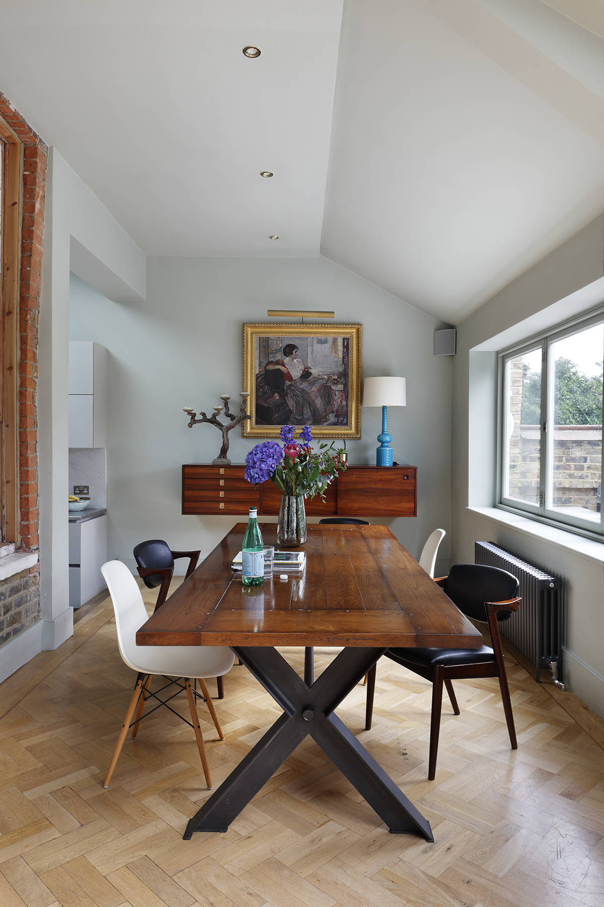 Elegant dining room with wooden dining table and console table