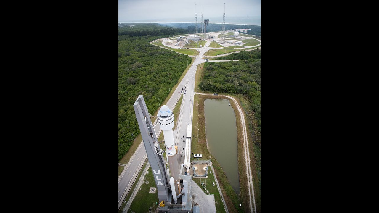 A United Launch Alliance Atlas V rocket with Boeing&rsquo;s CST-100 Starliner spacecraft onboard is seen as it is rollout out of the Vertical Integration Facility to the launch pad at Space Launch Complex 41 ahead of the Orbital Flight Test mission, Wednesday, Dec. 18, 2019 at Cape Canaveral Air Force Station in Florida.