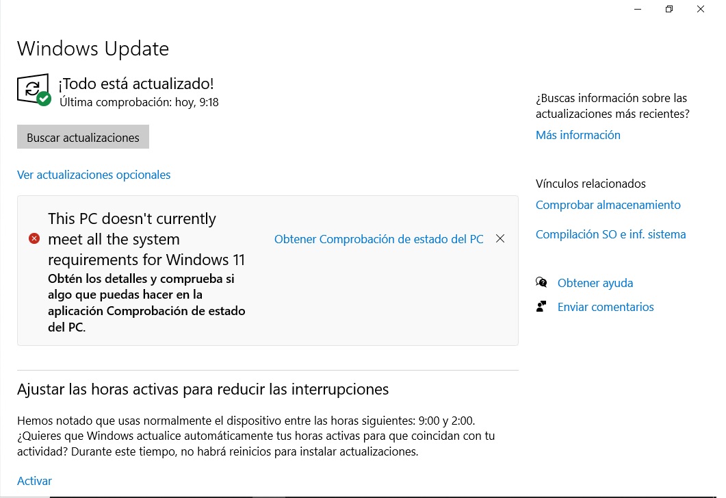 Un menú del sistema de Windows 10 que muestra la compatibilidad con Windows 11
