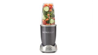 Best blenders: NutriBullet 600 in graphite, and filled with courgetters, carrots, brocolli and