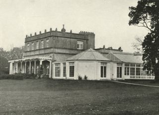 A black and white photo of the exterior of Royal Lodge in Windsor