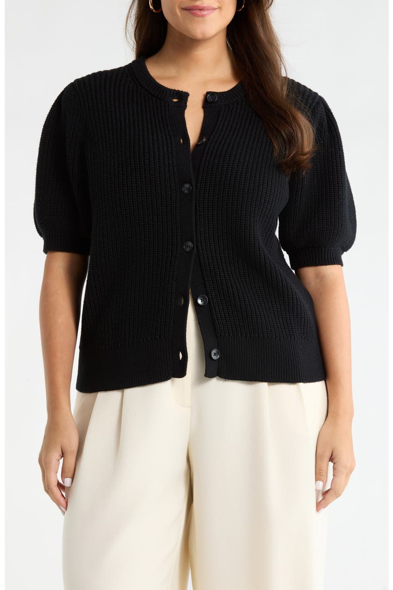 Puff Sleeve Cotton &amp;amp; Merino Wool Cardigan