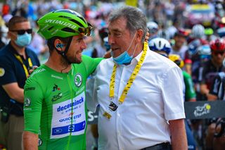 Mark Cavendish and Eddy Merckx at the 2021 Tour de France