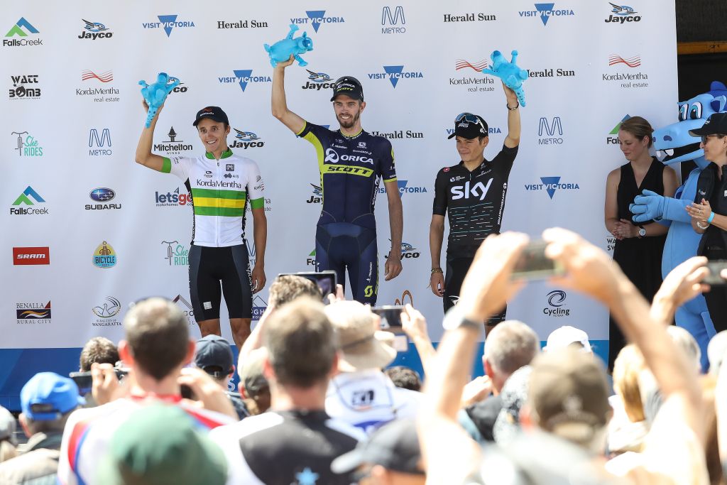 The top three from stage 1: Jai Hindley, Damien Howson and Kenny Elissonde
