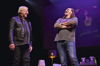 Alex Lifeson and Geddy Lee onstage in Portsmouth