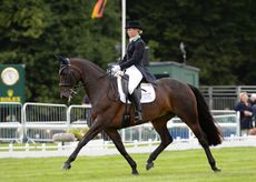 Coral Keen riding WELLSHEAD FARE OPPOSITION; during the dressage of The Land Rover Burghley Horse Trials near Stamford in Lincolnshire, UK, on 4th September 2015
