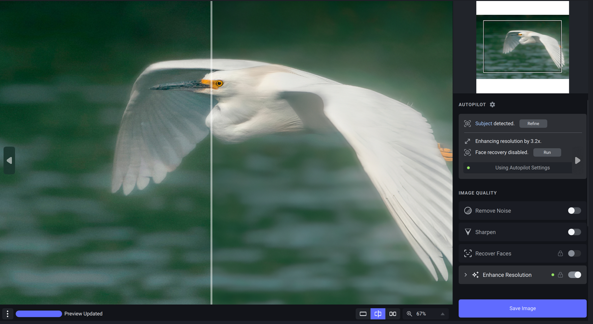 A screenshot showing the use of AI software to improve photo quality
