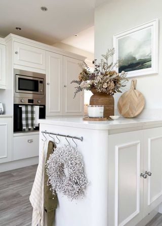 small white kitchen peninsula