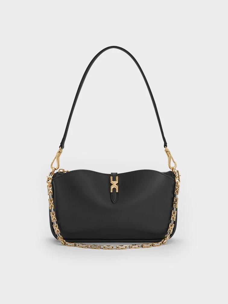 Charles &amp;amp; Keith, Adalyn Metallic-Buckle Chain-Handle Shoulder Bag