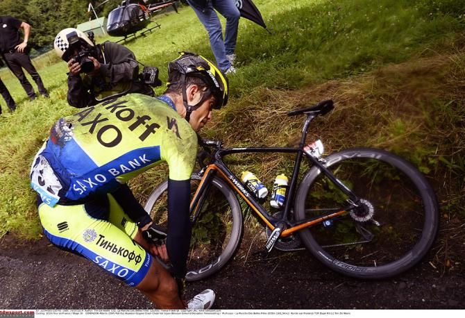 Alberto Contador after his crash, which would force his to pull out of the Tour