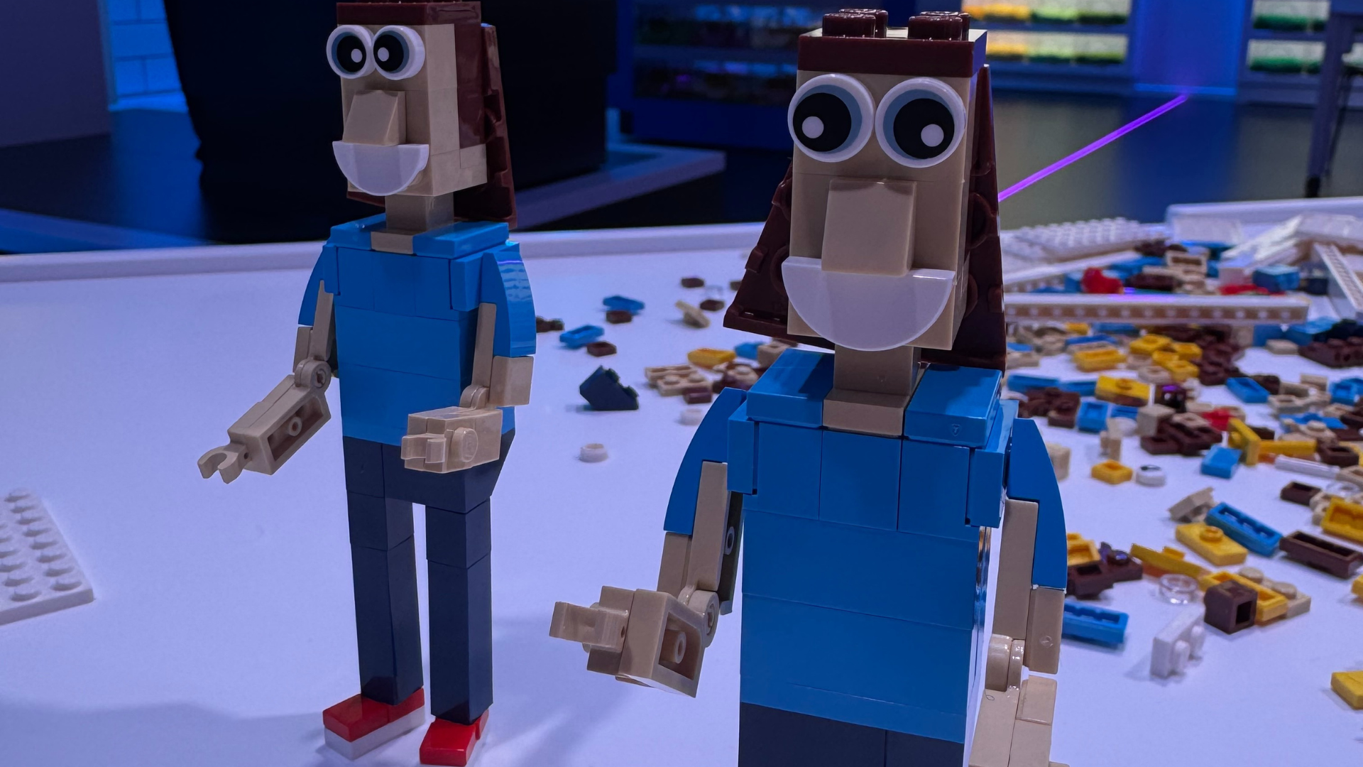 Two LEGO characters created during the LEGO Masters Academy experience