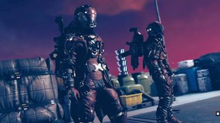 Two spacesuited figures stand with a purple sky behind them in Starfield&#039;s Shattered Space DLC.