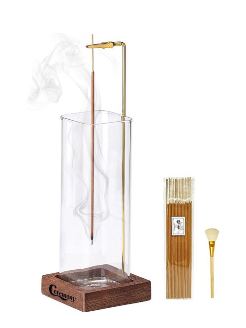 Wooden Incense Holder With Glass Ash Catcher