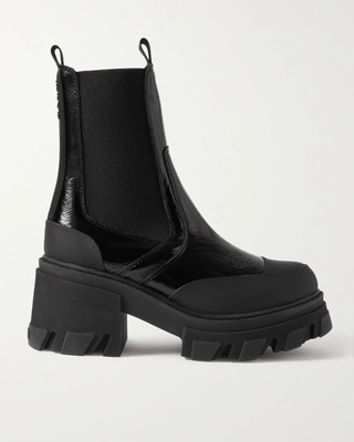 Ganni Patent-Leather Platform Chelsea Boots