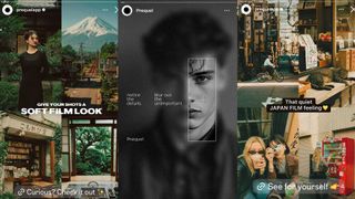 Prequel app ads showing film-look edits, blur effects, and Japan-inspired tones