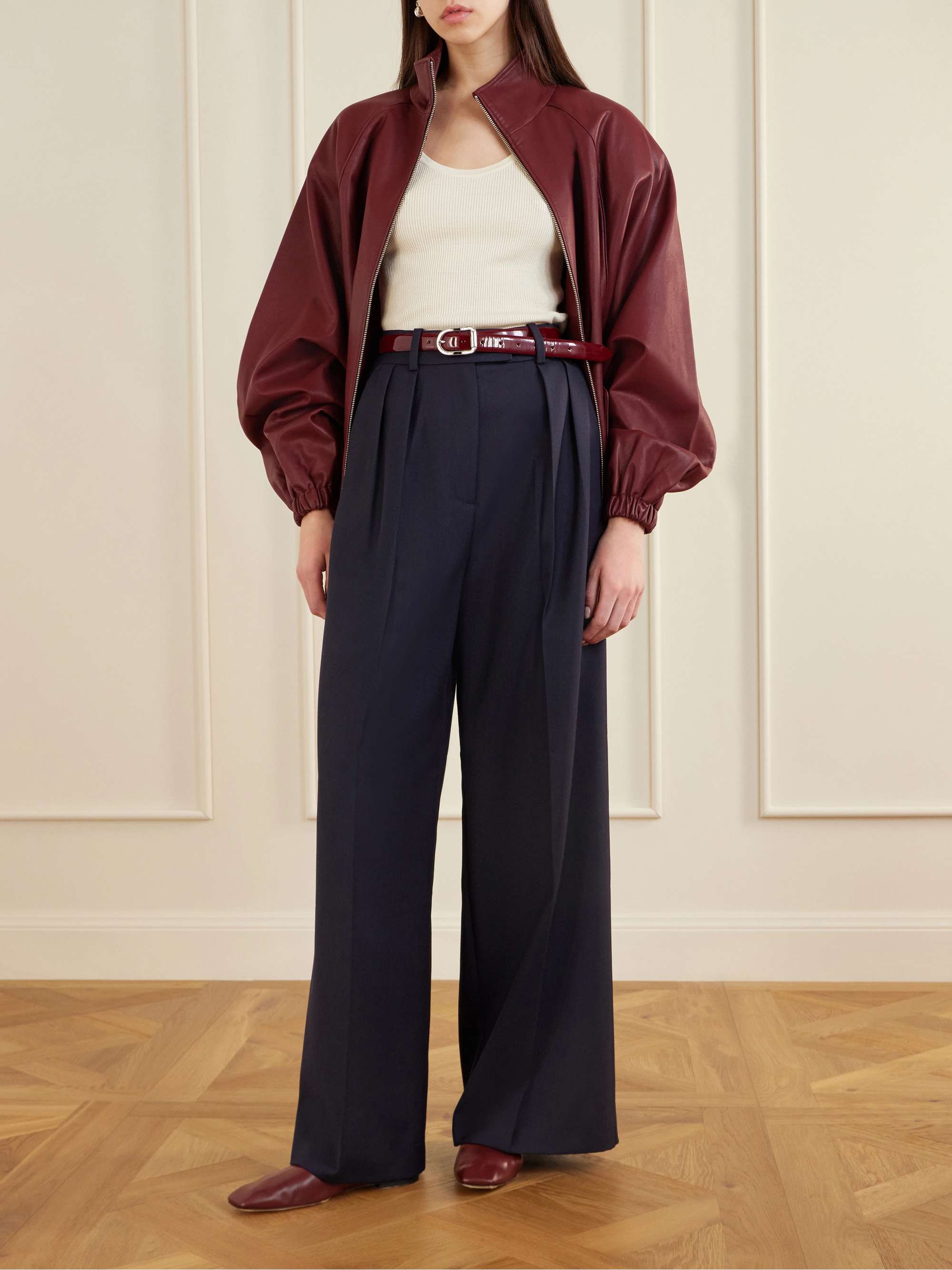 Lou Pleated Woven Wide-Leg Pants
