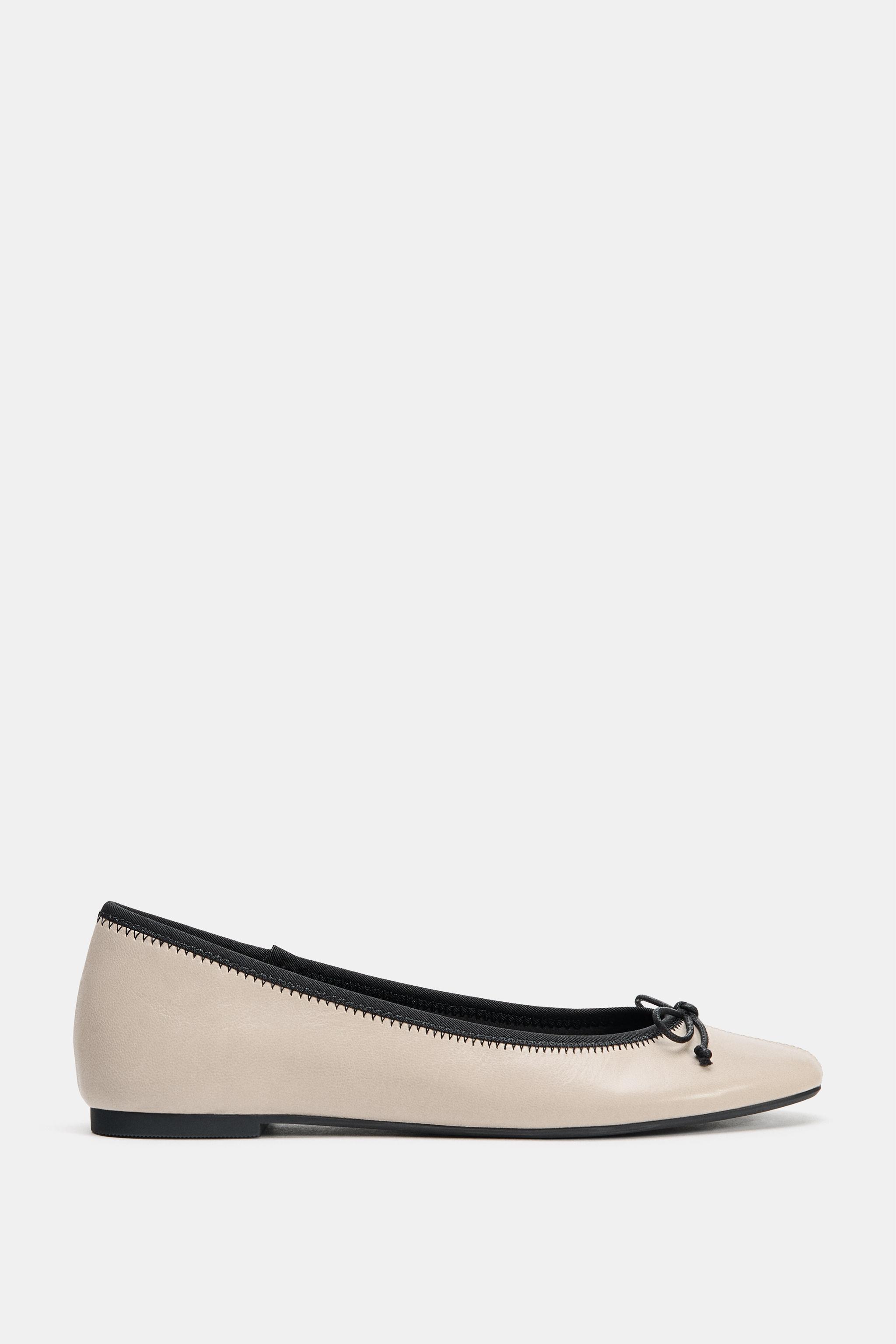 Contrast Leather Ballet Flats
