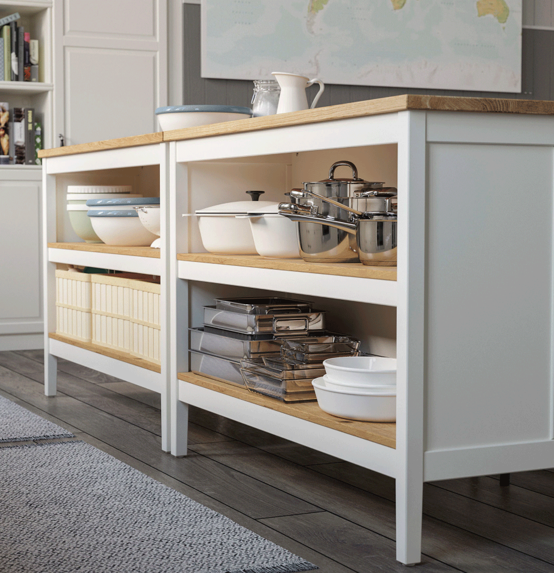 movable kitchen island with storage and seating