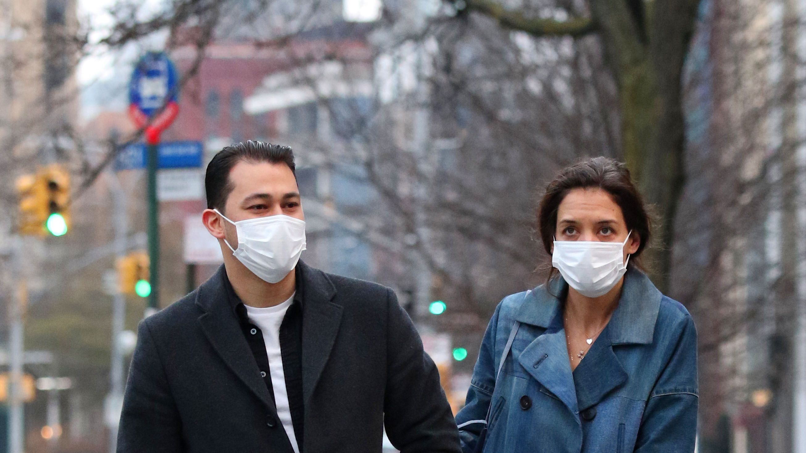 new york city, ny january 13 katie holmes and emilio vitolo jr are seen on january 13, 2021 in new york city, new york photo by megagc images