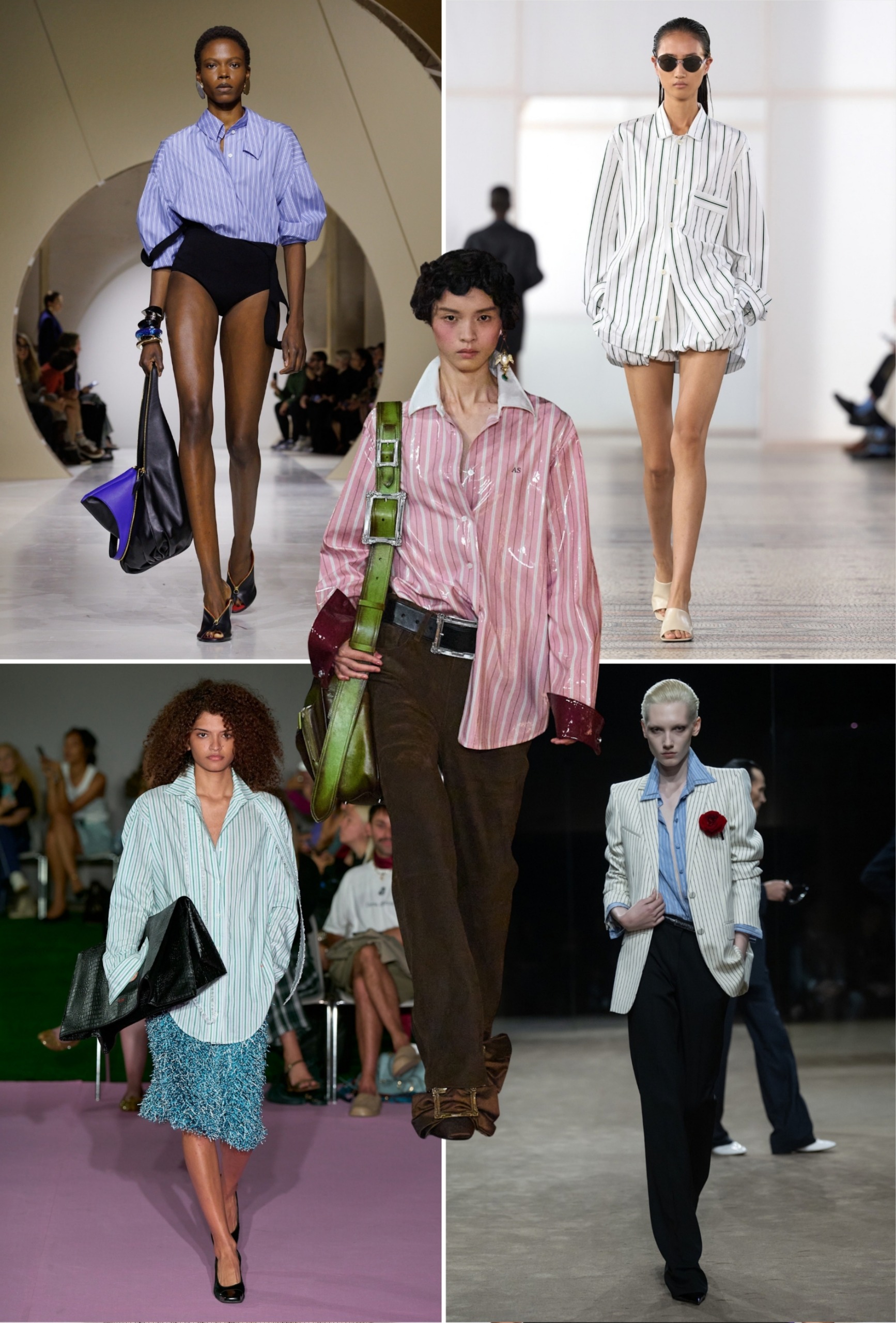 Collage of runway models showing the striped shirt trend during paris fashion week spring summer 2027