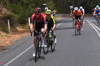 VICTOR HARBOR AUSTRALIA JANUARY 25 Rohan Dennis of Australia and Team INEOS Simon Yates of United Kingdom and Team MitcheltonSCOTT Richie Porte of Australia and Team TrekSegafredo Orange Leader Jersey during the 22nd Santos Tour Down Under 2020 Stage 5 a 1491km stage from Glenelg to Victor Harbor TDU tourdownunder UCIWT on January 25 2020 in Victor Harbor Australia Photo by Tim de WaeleGetty Images