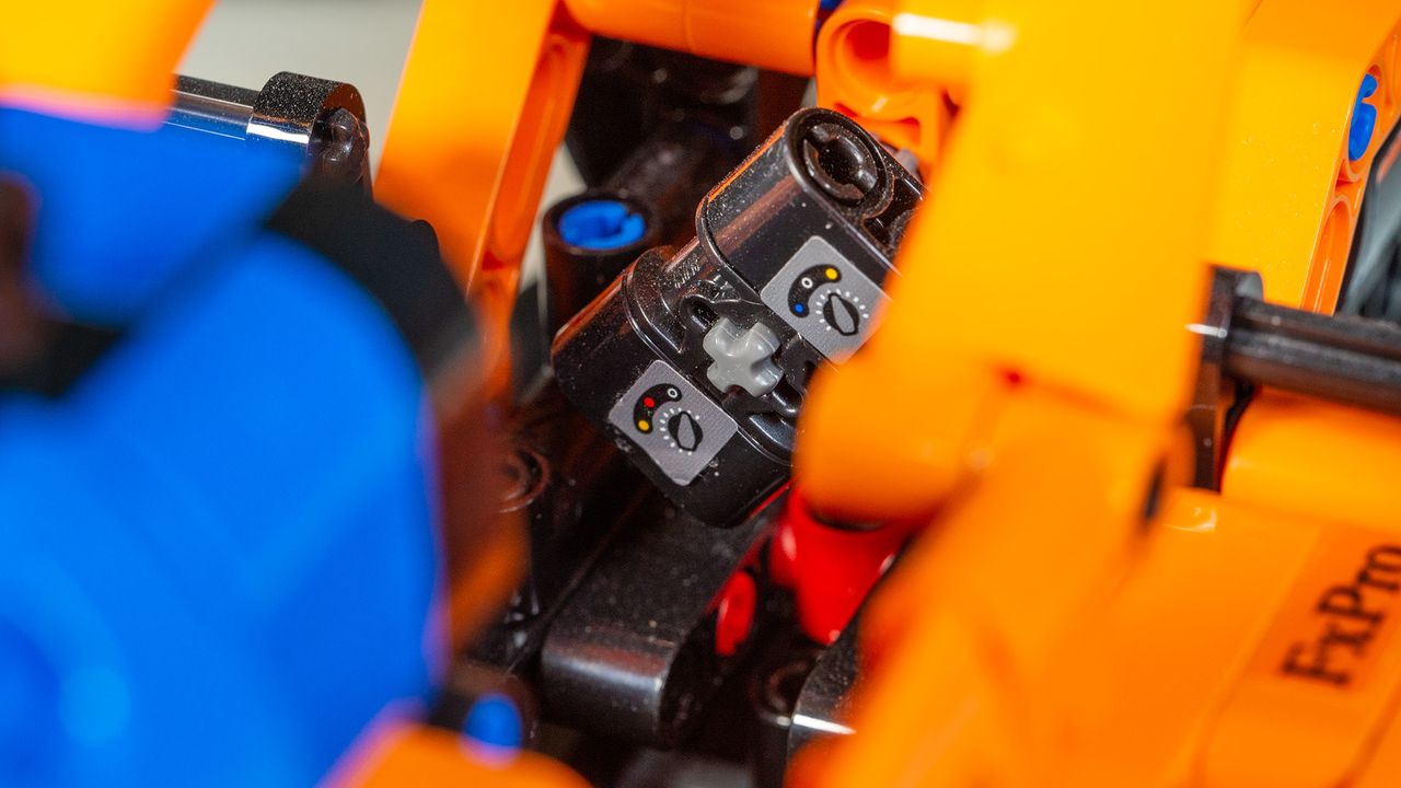 The Lego Technic McLaren Formula 1 Race Car's steering wheel