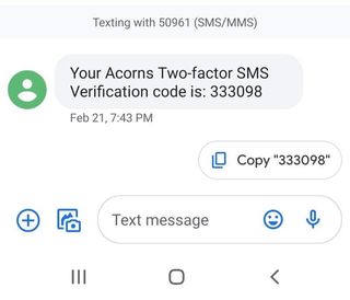 Acorns 2FA over SMS