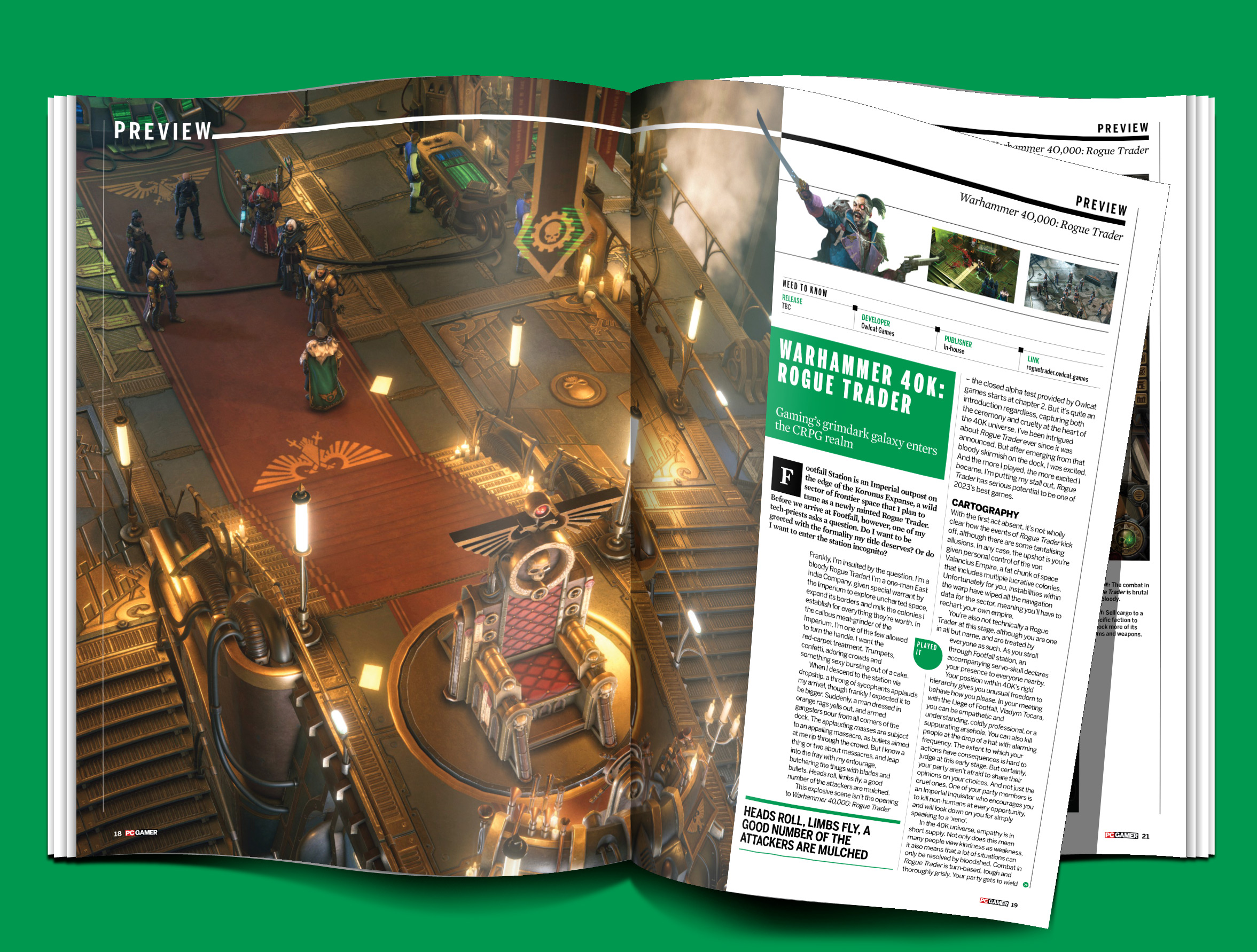 PC Gamer magazine issue 380 Warhammer 40,000: Rogue Trader spread