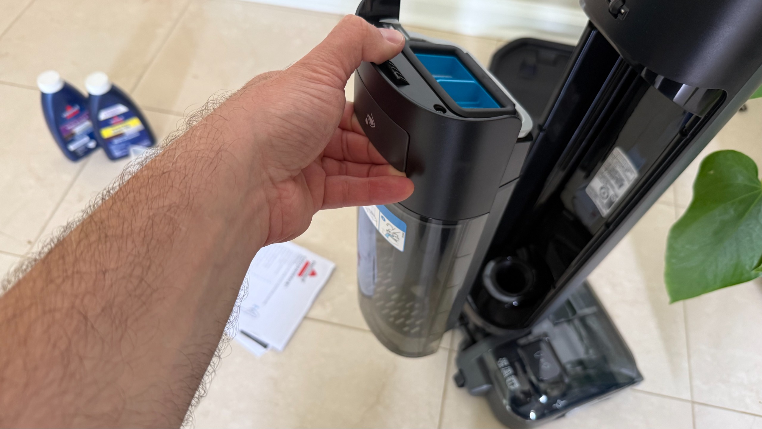 The dirty water tank on the Bissell CrossWave Reach Plus is simple to remove.