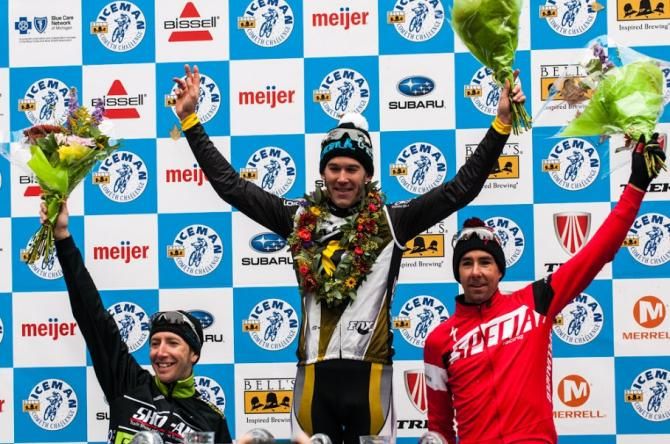 Men's Iceman podium: Jeremiah Bishop, Geoff Kabush, Todd Wells