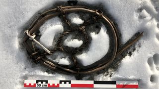 This snowshoe for a horse was found on Norway’s Lendbreen ice patch in 2019.