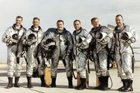 A photo from 1966 of the flight crew for the X-15 which was developed to provide data on aerodynamics, structures, flight controls and the physiological aspects of high speed, high altitude flight.