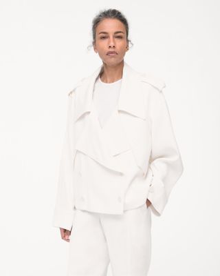 Another Tomorrow Fluid Cropped Trench Coat