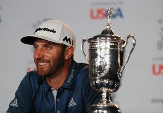 OAKMONT, PA - JUNE 19: Dustin Johnson of the United States speaks at a press conference after winning the U.S. Open at Oakmont Country Club on June 19, 2016 in Oakmont, Pennsylvania. (Photo by Andrew Redington/Getty Images)