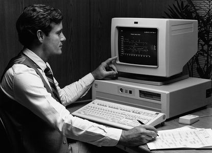 Man Working with IBM RT Personal Computer