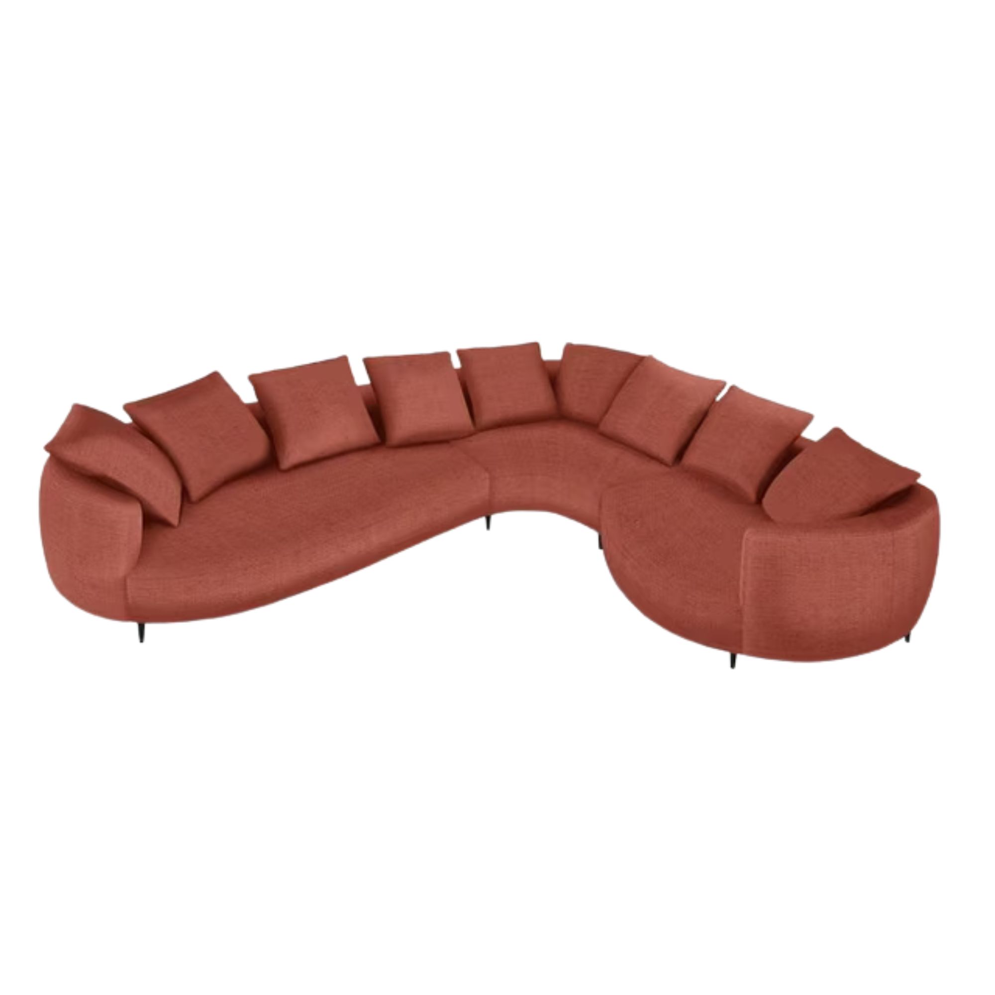 rust-colored curved sofa