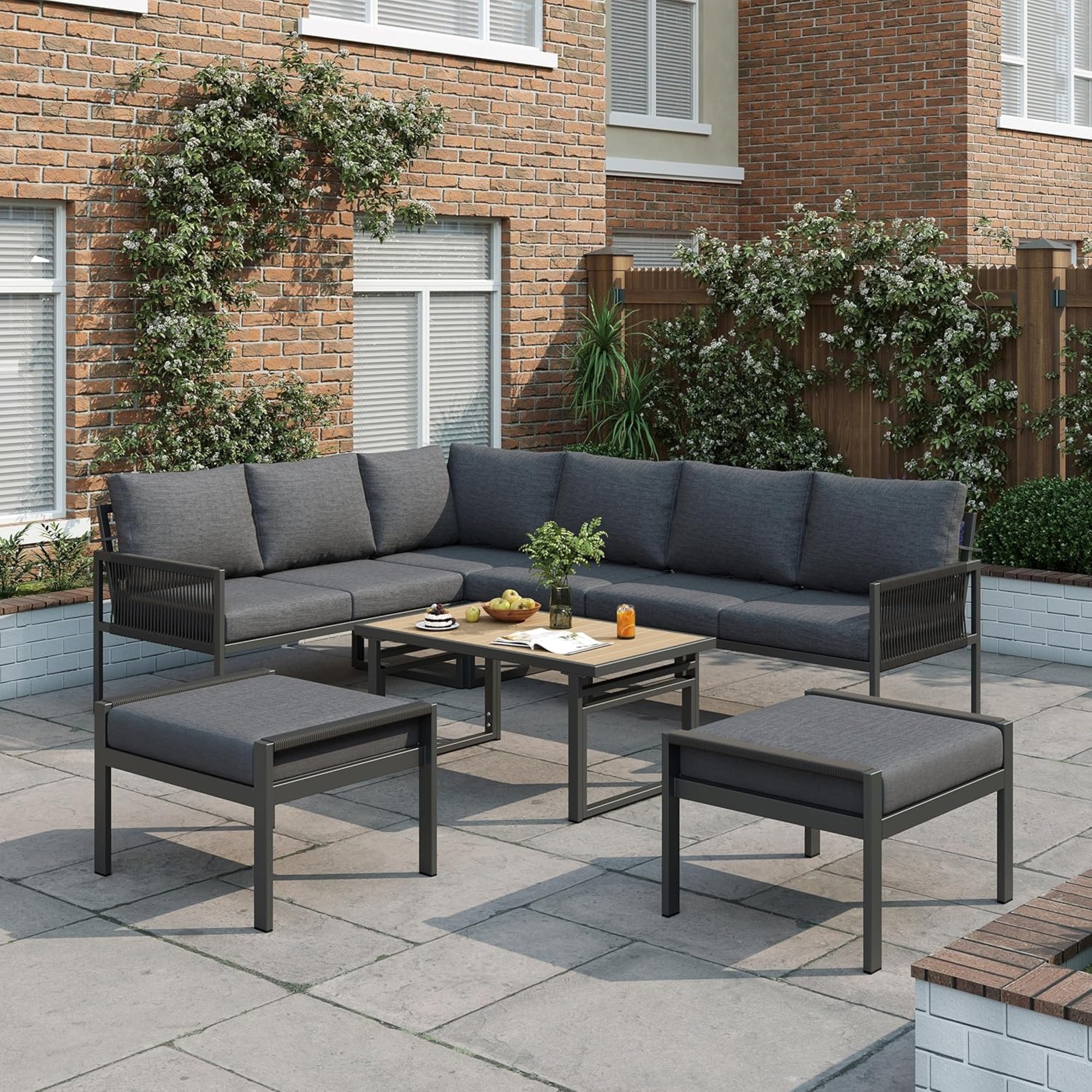 Merax 7-8 Seater Garden Furniture Set with Adjustable Rising Table
