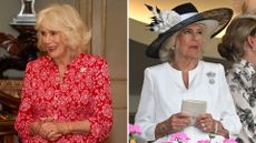 A composite of two pictures of Queen Camilla wearing the same pinky ring - once in 2026 and once in 2025