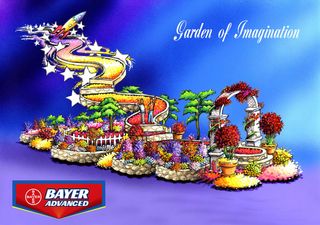 Artist’s concept of the Bayer Advanced “Garden of Imagination” 2012 Rose Parade float that will feature NASA astronaut Rex Walheim and his brother Lance, a celebrated horticulturist.