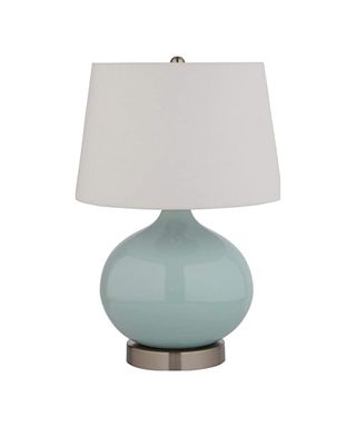 Stone & Beam Round Ceramic Table Lamp With Light Bulb and White Shade