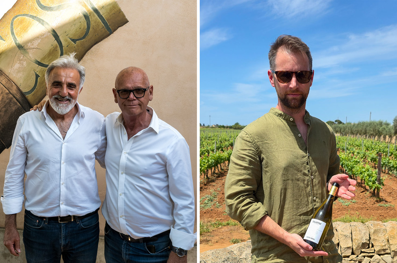 Giambattista Cilia and Giusto Occhipinti, COS winery (l) &amp;amp; Mattia Giacomelli, Santa Tresa (r). Credits: James Button