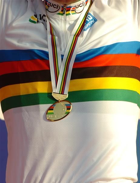 Cadel Evans' gold medal and rainbow jersey.