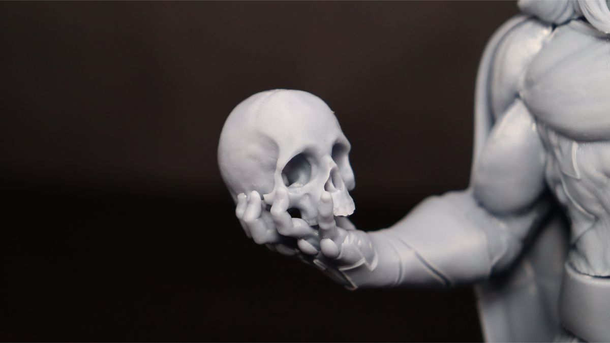 Nova3D Whale3 SE 3D printer-test print-Sentinel-close up of skull in hand